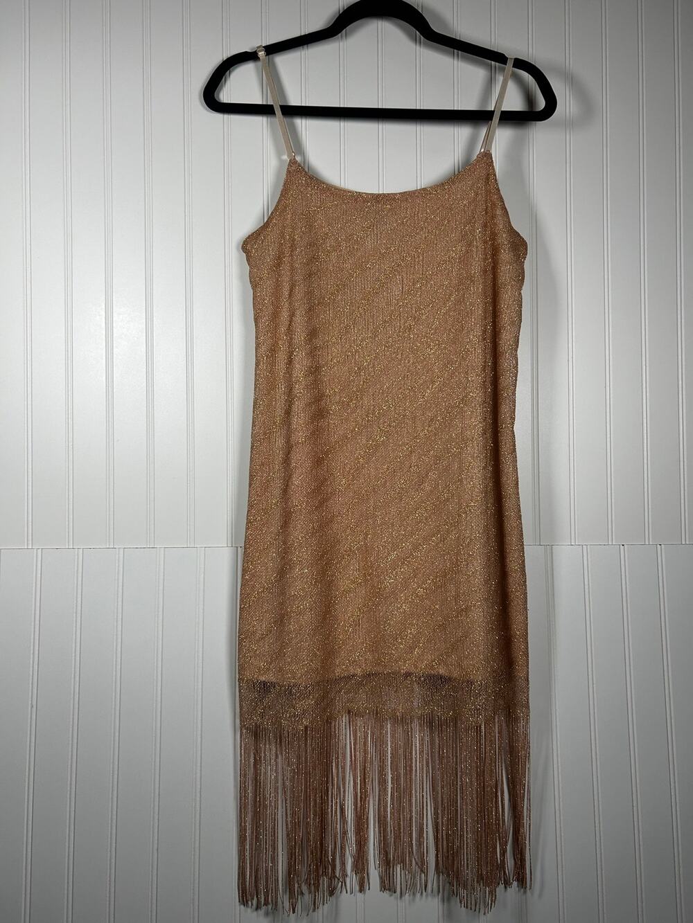 Flapper Fringe cheer sparkly, mini Dress Sz S gold Halloween costume party